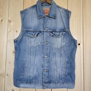 Levi's Light Wash Denim Jean Vest Cut Off Trucker Biker Mens Size XL